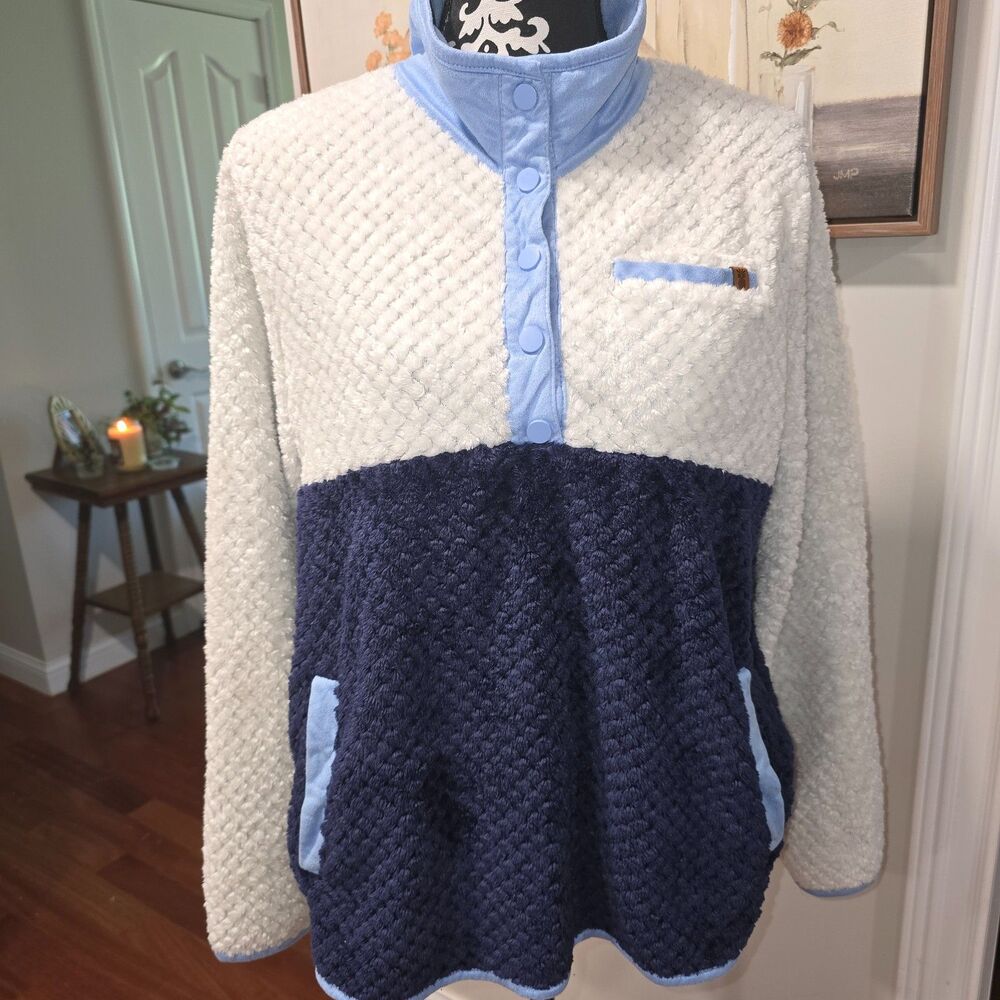 Simply Southern women's Large blue color-block fur pullover 0643